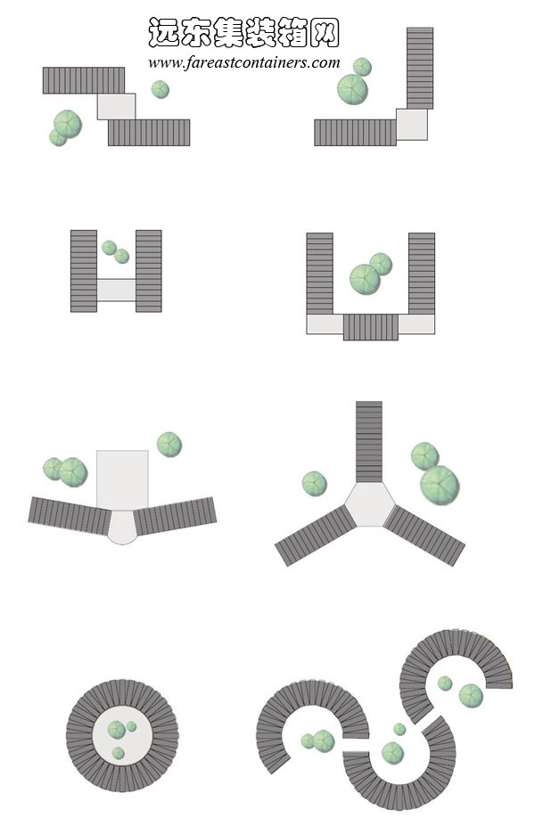 走道式布局的各種變化形式,集裝箱房屋,集裝箱建筑,集裝箱住宅,集裝箱活動(dòng)房,住人集裝箱