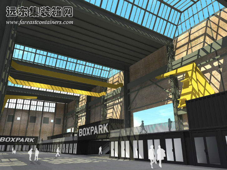 集裝箱大賣場(chǎng)Boxpark NDSM的透視效果圖