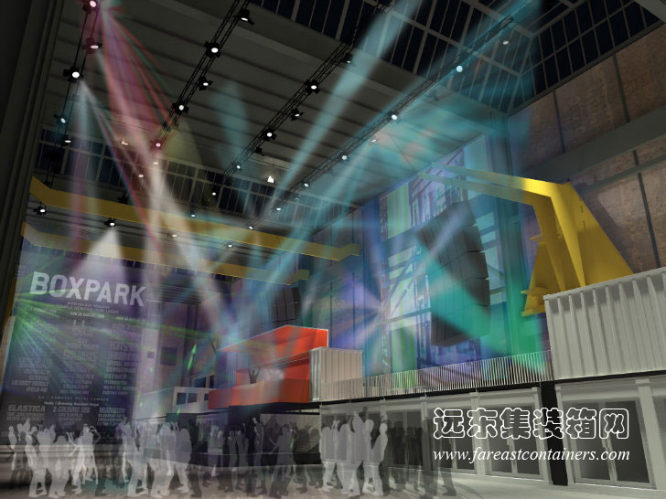 集裝箱大賣場(chǎng)Boxpark NDSM的頂棚可以保證活動(dòng)不受天氣限制